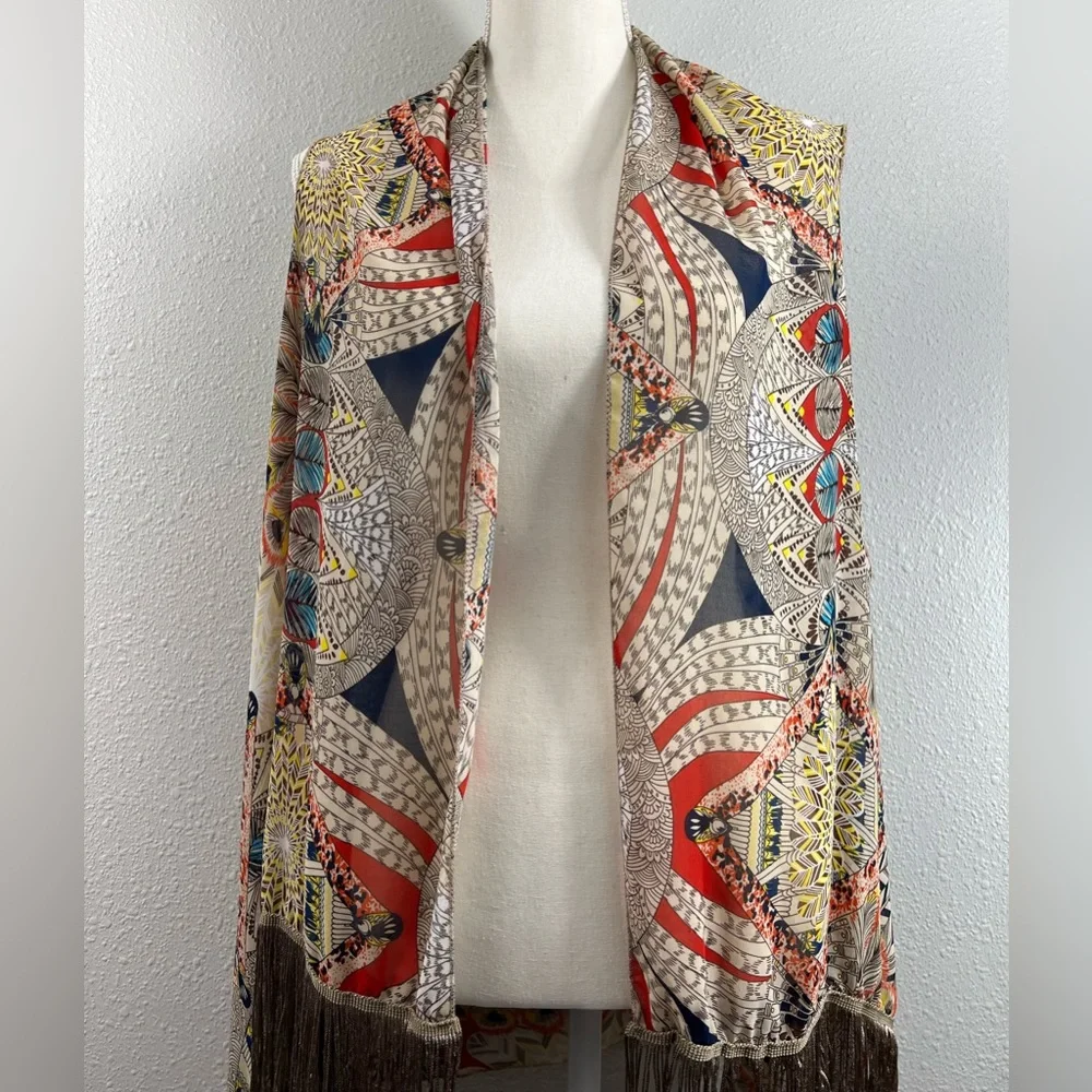 Kimono Womens Sleeveless Tribal Boho Fringe Open Front Wrap Boho Fall - Picture 7 of 7